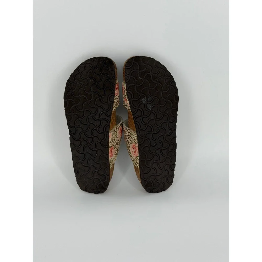 Birkis Birkenstock Floral Leopard Print Slide Sandals Brown Pink Tan 38 L7 M5